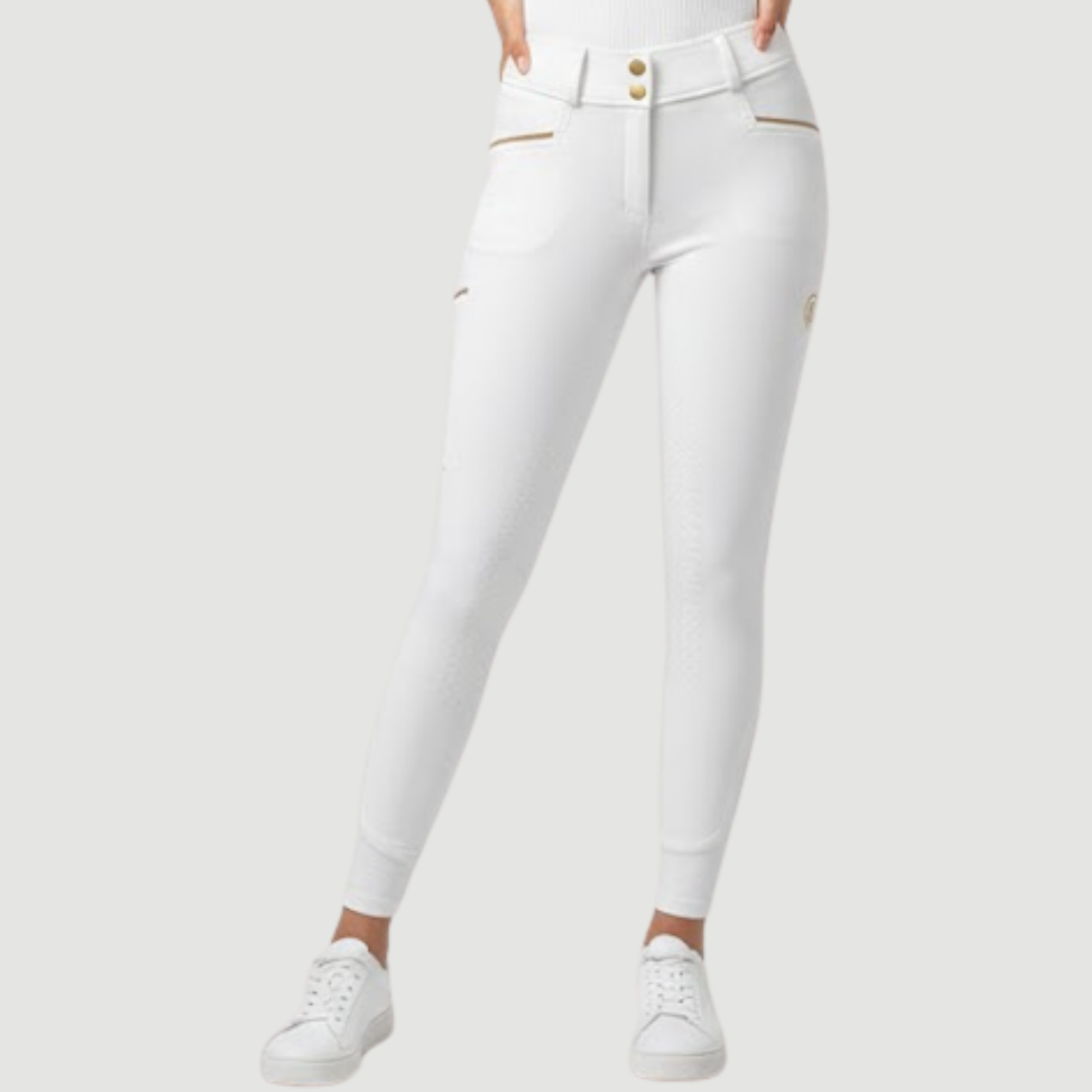 Pantalones de montar Elite Arctic White con asiento completo