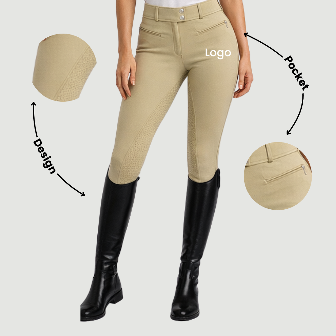 Culotte d'équitation de luxe à genouillères en silicone sablées