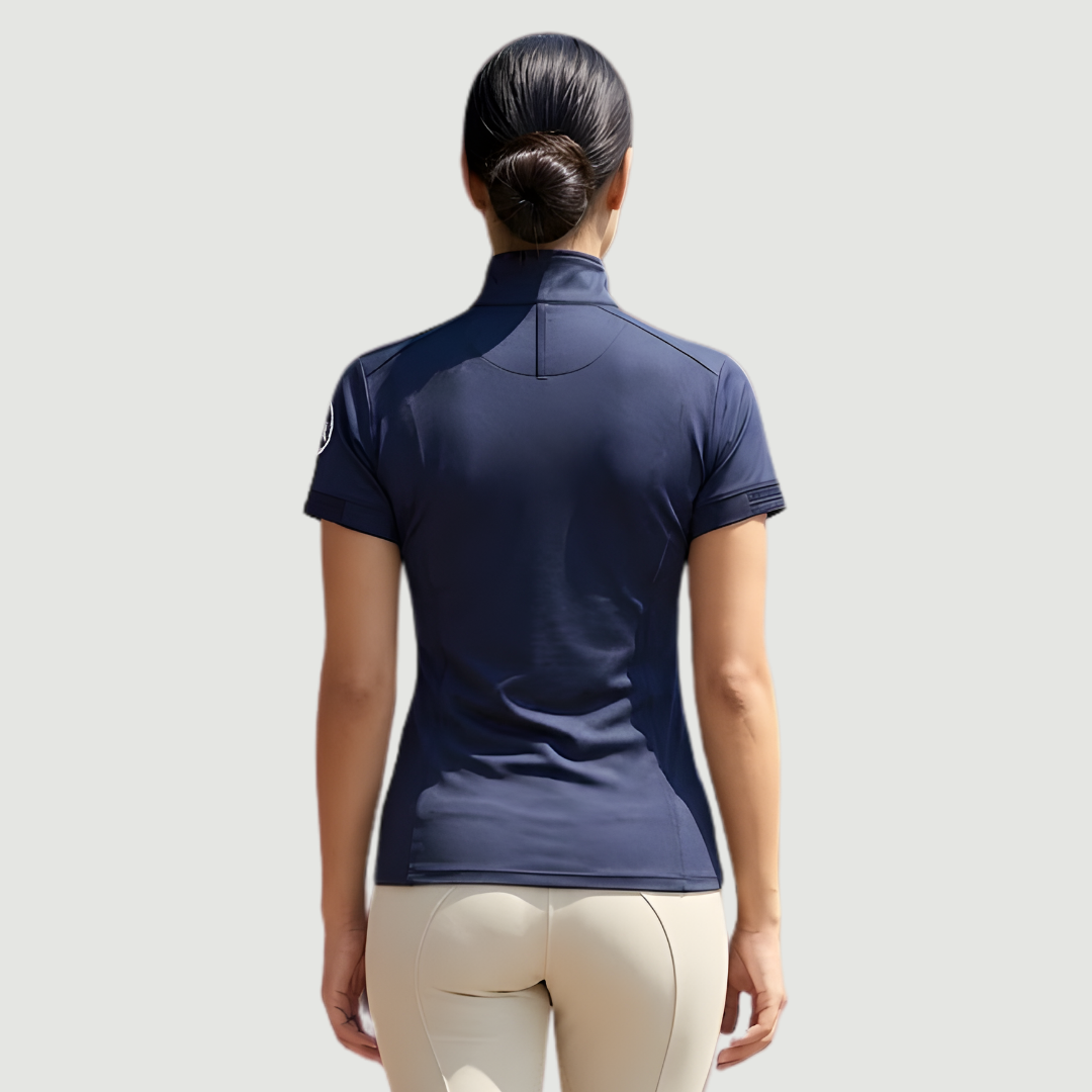 Camiseta Azul Marino con Hombros de Malla