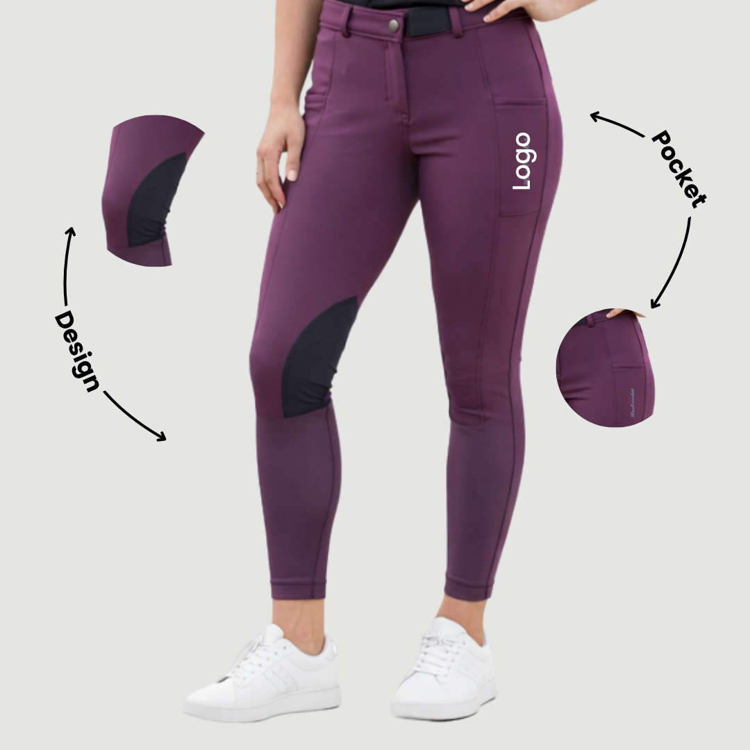 Culotte d'équitation à pinces aux genoux Premium Prune